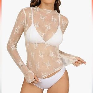 ✨ Sheer Lace Long Sleeve Top